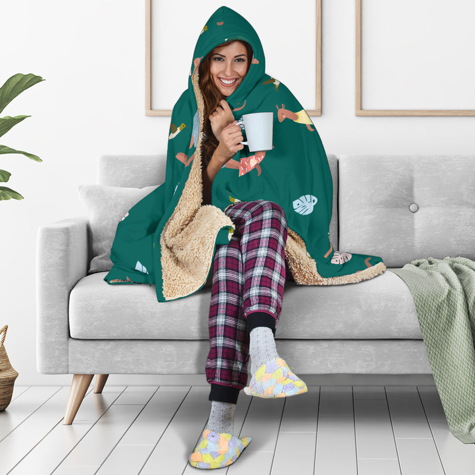 Kangaroo Leaves Pattern Hooded Blanket