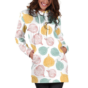 Colorful Onions White Background Women'S Hoodie Dress