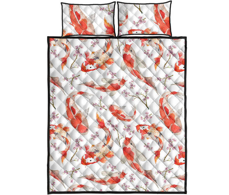 Watercolor Koi Fish Carp Fish pattern Quilt Bed Set