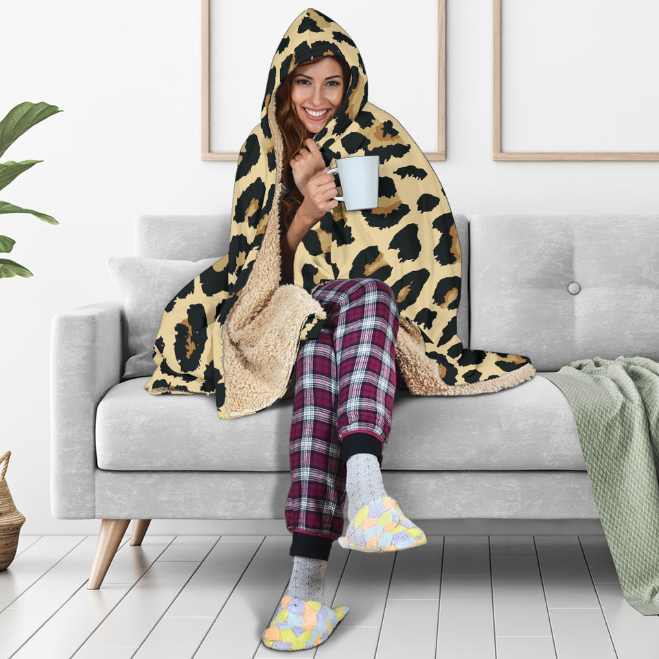 Leopard Print Design Pattern Hooded Blanket