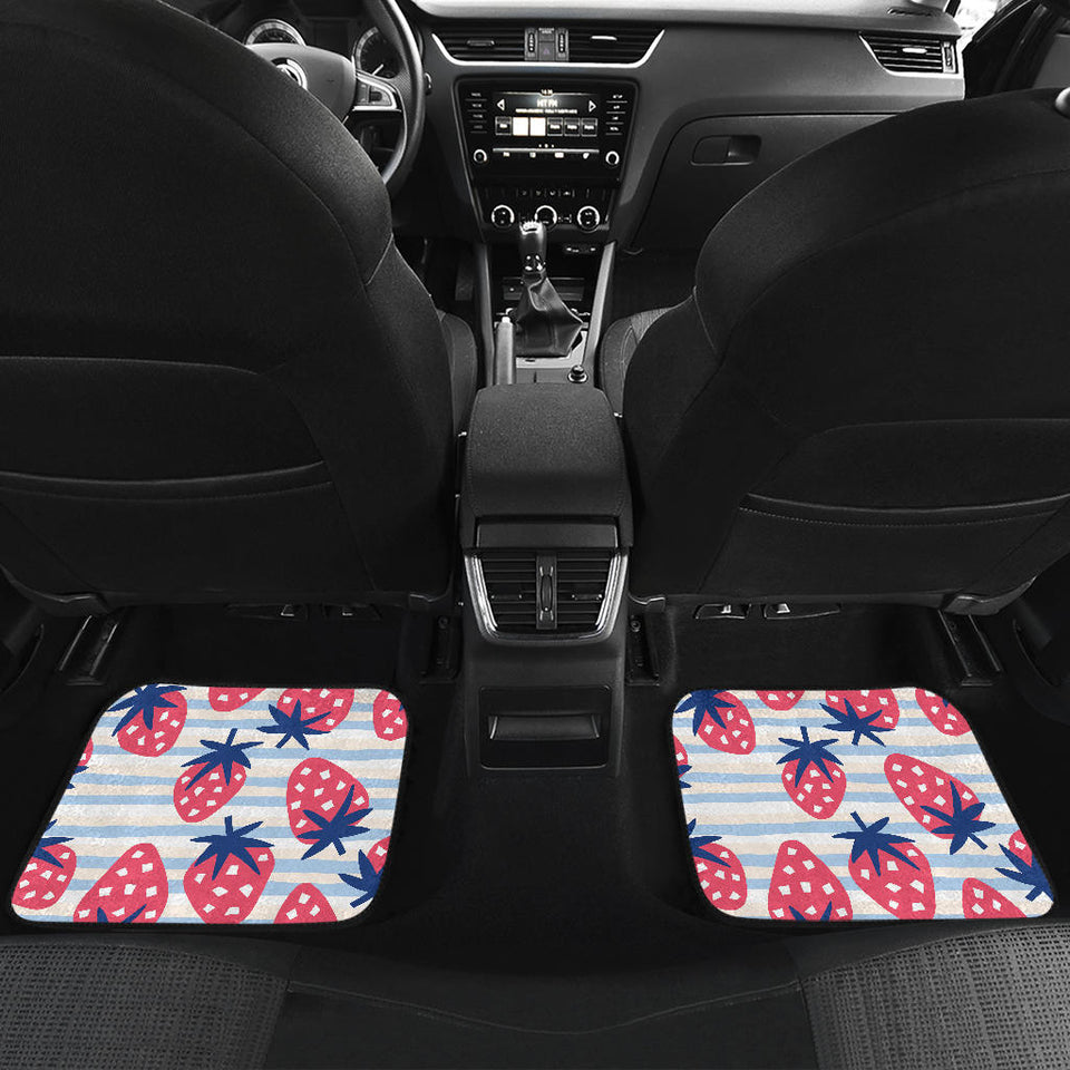 Strawberry Pattern Blue Lines Background Front And Back Car Mats