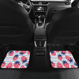 Strawberry Pattern Blue Lines Background Front And Back Car Mats
