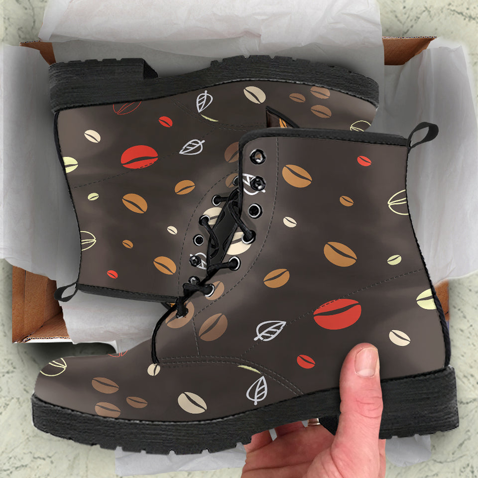 Coffee Bean Leave Pattern Leather Boots