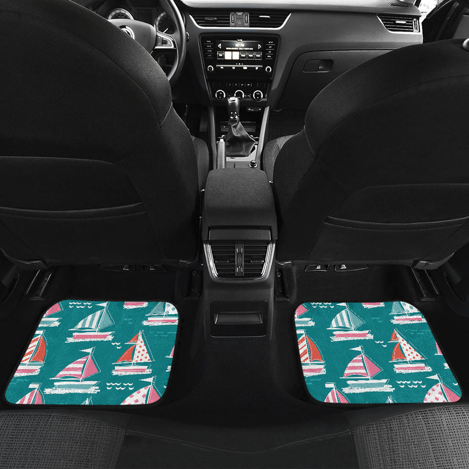 Cute Sailboat Pattern Front And Back Car Mats