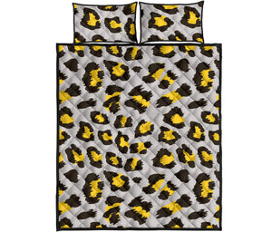 Gray Leopard print pattern Quilt Bed Set