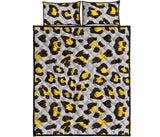 Gray Leopard print pattern Quilt Bed Set