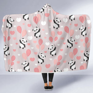 Cute Panda Ballon Heart Pattern Hooded Blanket