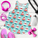 Red White sailboat wave background Women Racerback Tank Top