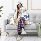 Blue Butterfly Pattern Hooded Blanket