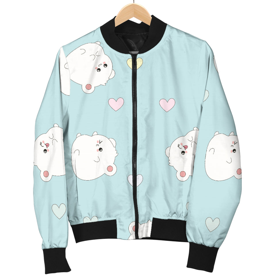 White Cute Hamsters Heart Pattern Women'S Bomber Jacket