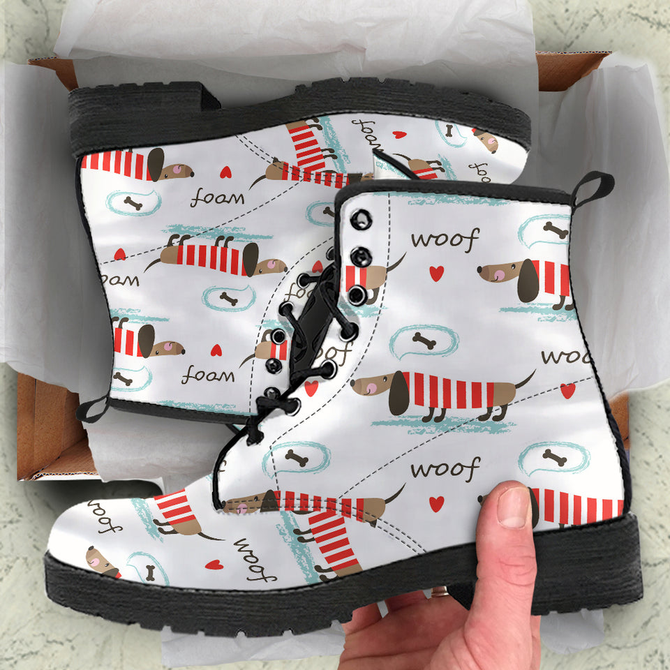 Cute Dachshund Bone Pattern Leather Boots
