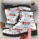 Cute Dachshund Bone Pattern Leather Boots
