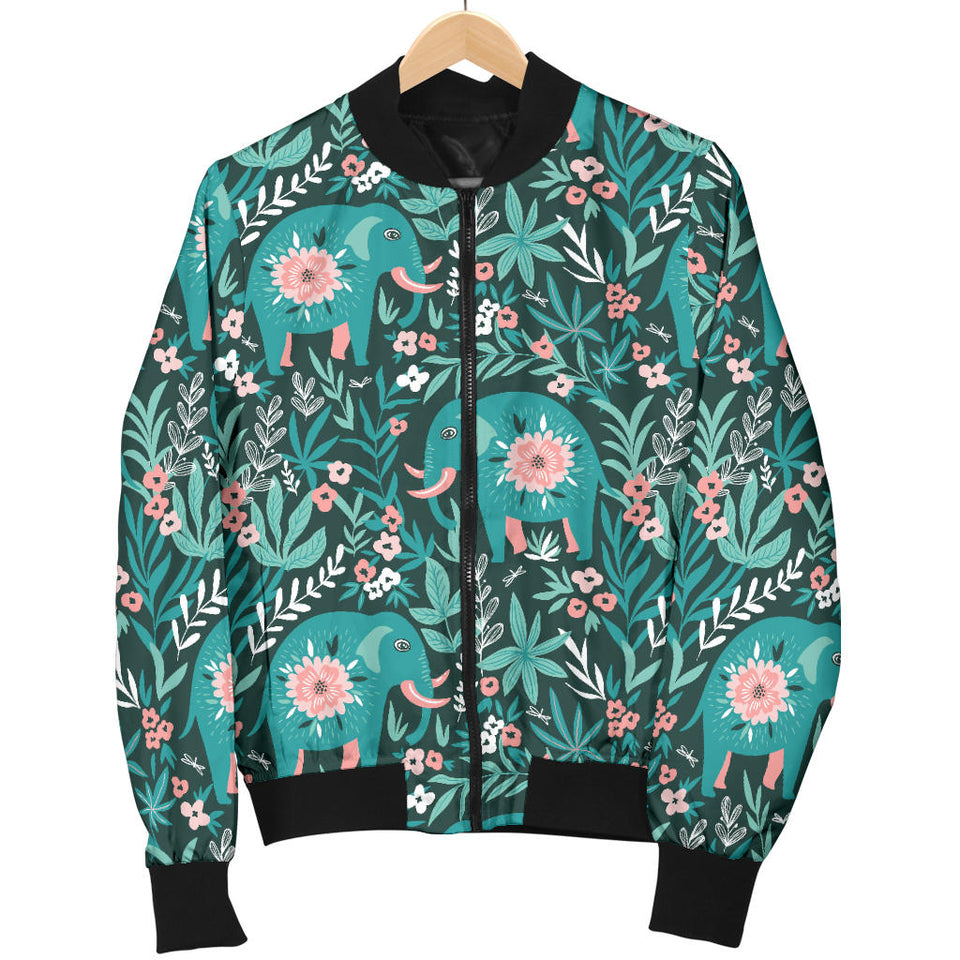 Elephants Jungle Pattern Women'S Bomber Jacket