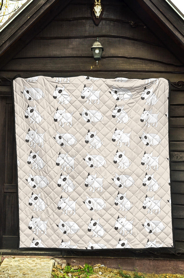Bull Terrier Pattern Print Design 01 Premium Quilt