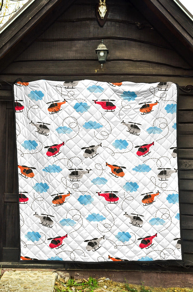 Watercolor Helicopter Cloud Pattern Premium Quilt