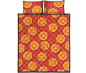 Oranges pattern red background Quilt Bed Set