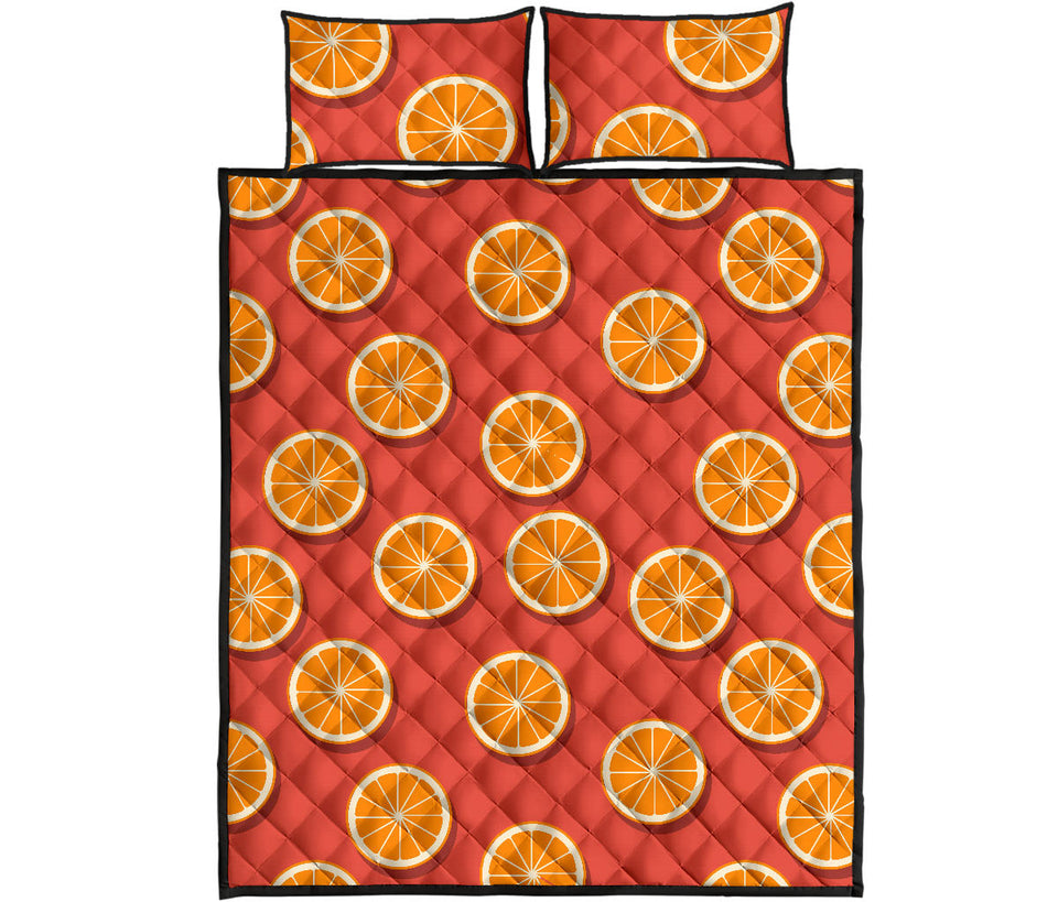 Oranges pattern red background Quilt Bed Set