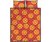 Oranges pattern red background Quilt Bed Set