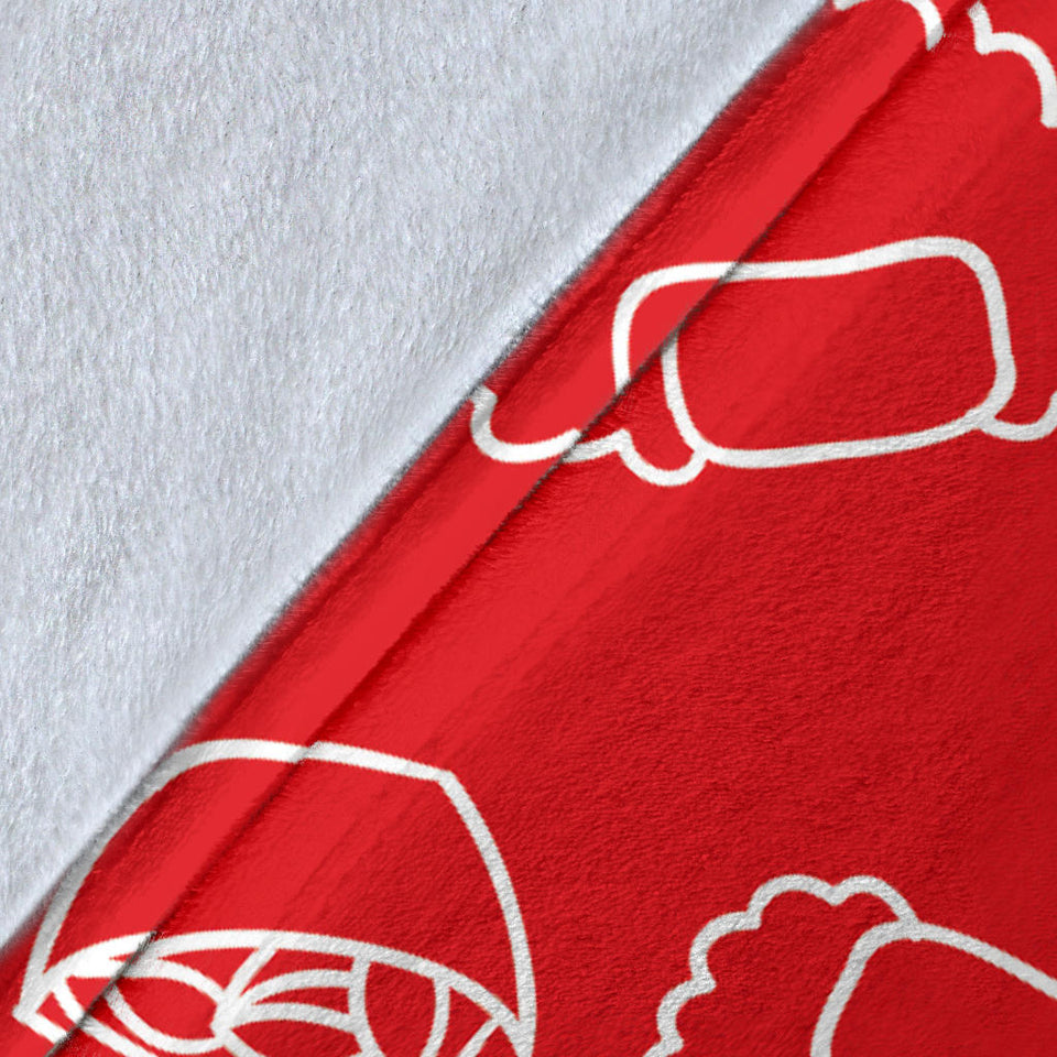 Sushi Pattern Red Background Premium Blanket