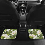 White Orchid Flower Tropical Leaves Pattern Front And Back Car Mats