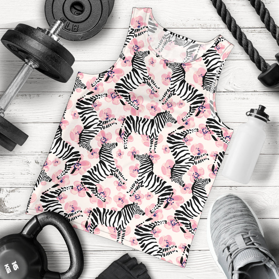 Zebra pink flower background Men Tank Top