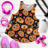 Pumpkin flowers spiderweb Halloween theme Women Racerback Tank Top