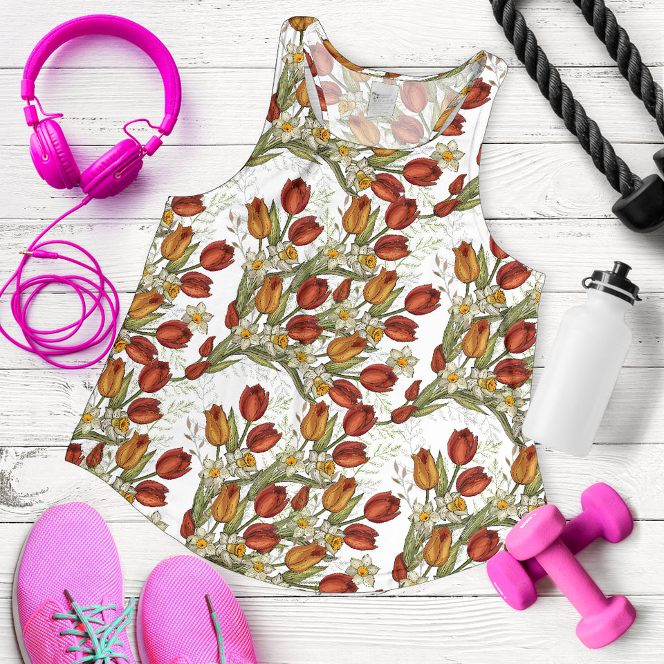 Red tulips and daffodils pattern Women Racerback Tank Top