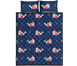 Cute sea lion seal christmas hat candy cane heart pattern Quilt Bed Set