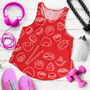 sushi pattern red background Women Racerback Tank Top