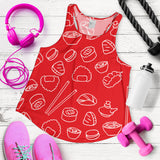 sushi pattern red background Women Racerback Tank Top