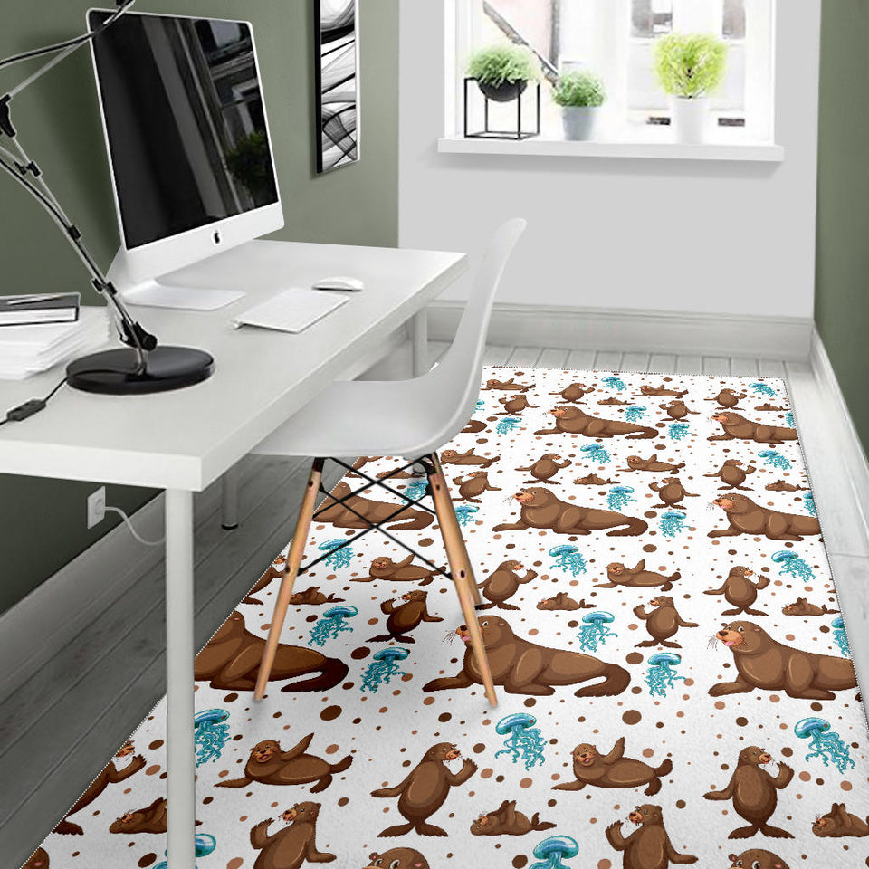Sea Lion Seals Jellyfish Pattern Area Rug
