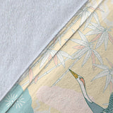 Bonsai Bamboo Stork Japanese Pattern Cream Theme Premium Blanket