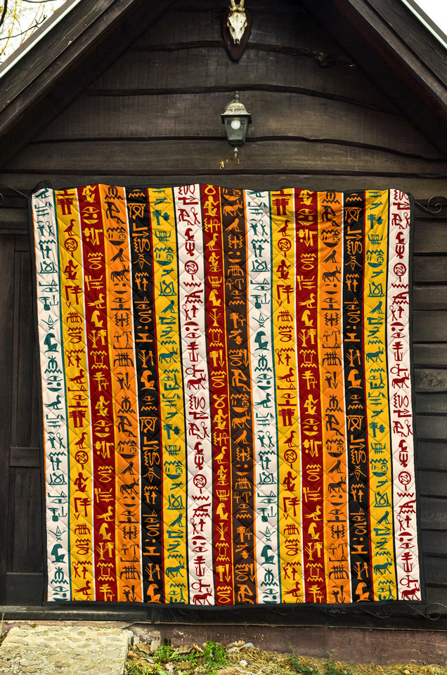 Egypt Hieroglyphics Pattern Print Design 01 Premium Quilt
