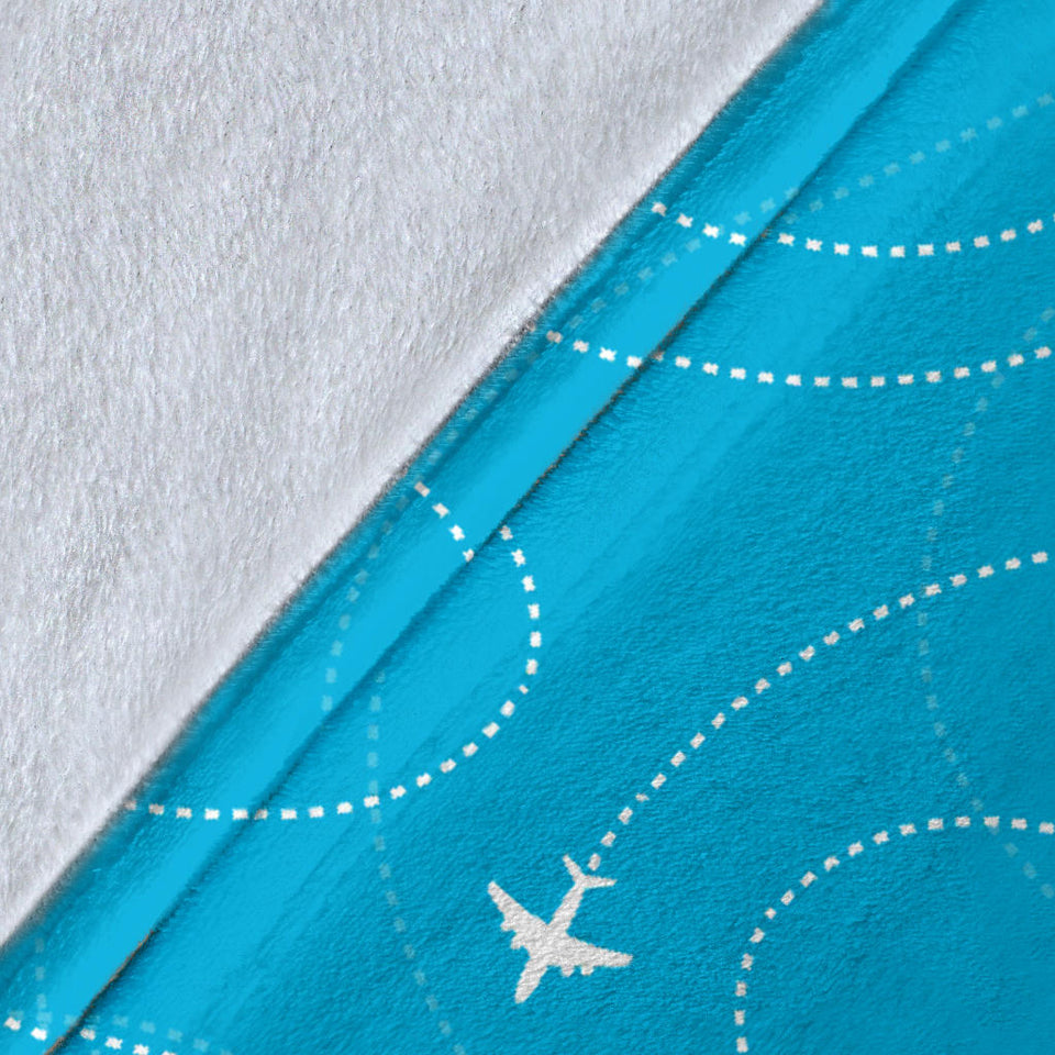 Airplane Destinations Blue Background Premium Blanket