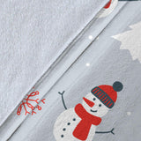 Snowman Christmas  Tree Snow Gray Background Premium Blanket