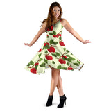 Red Apples Leaves Pattern Sleeveless Midi Dress