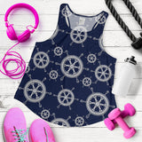 nautical steering wheel design pattern Women Racerback Tank Top