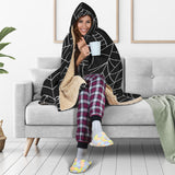 Spider Web Pattern Black Background White Cobweb Hooded Blanket