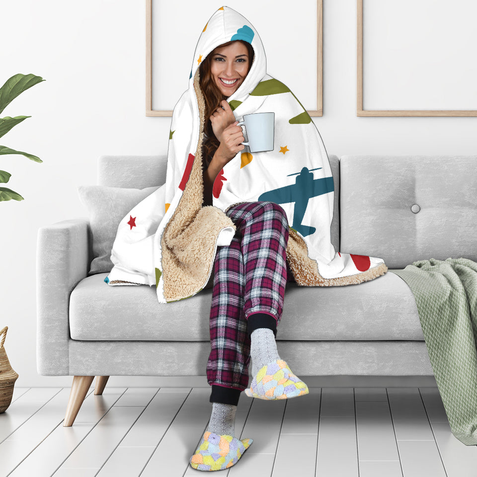 Airplane Star Cloud Colorful Hooded Blanket