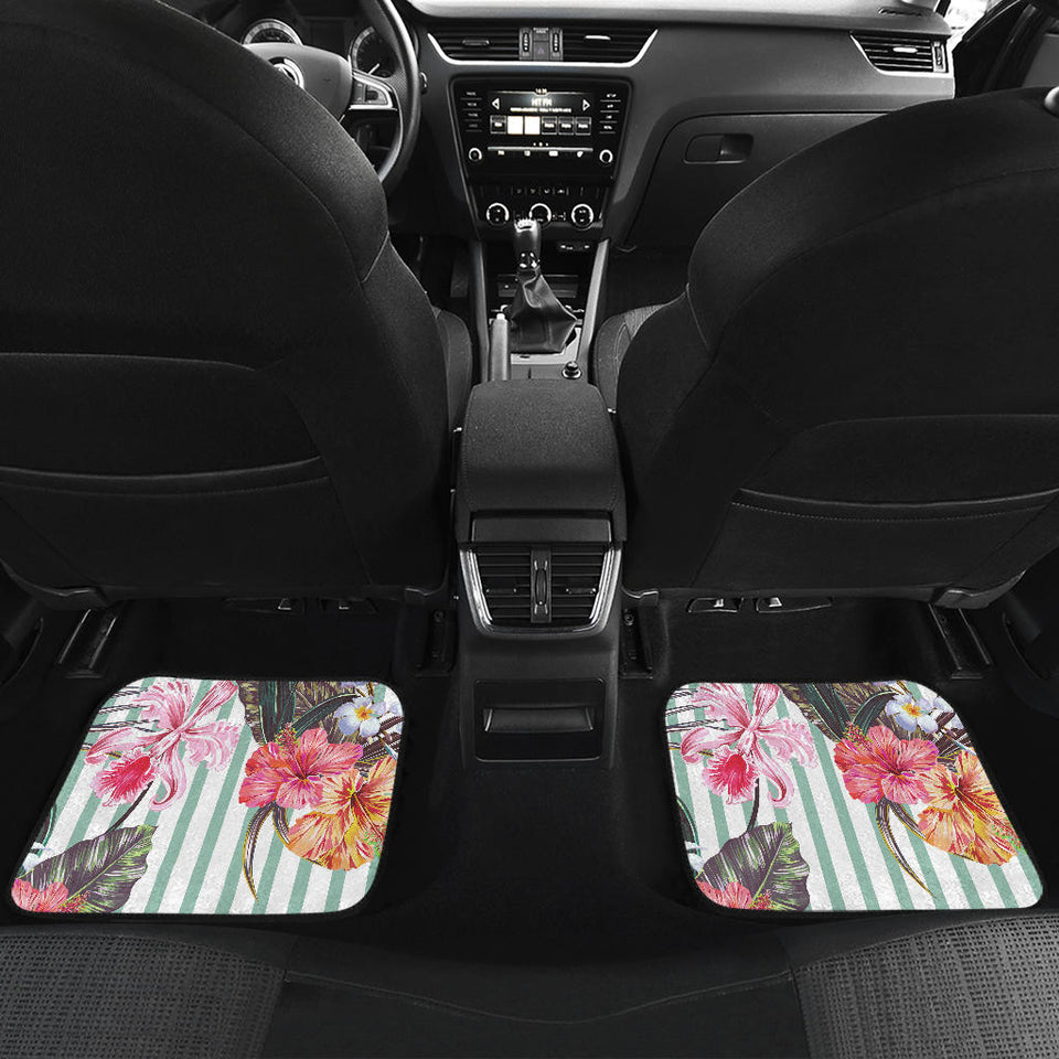 Colorful Orchid Flower Pattern Front And Back Car Mats