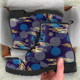 Blue Japanese Pattern Cloud Wave Flower Leather Boots