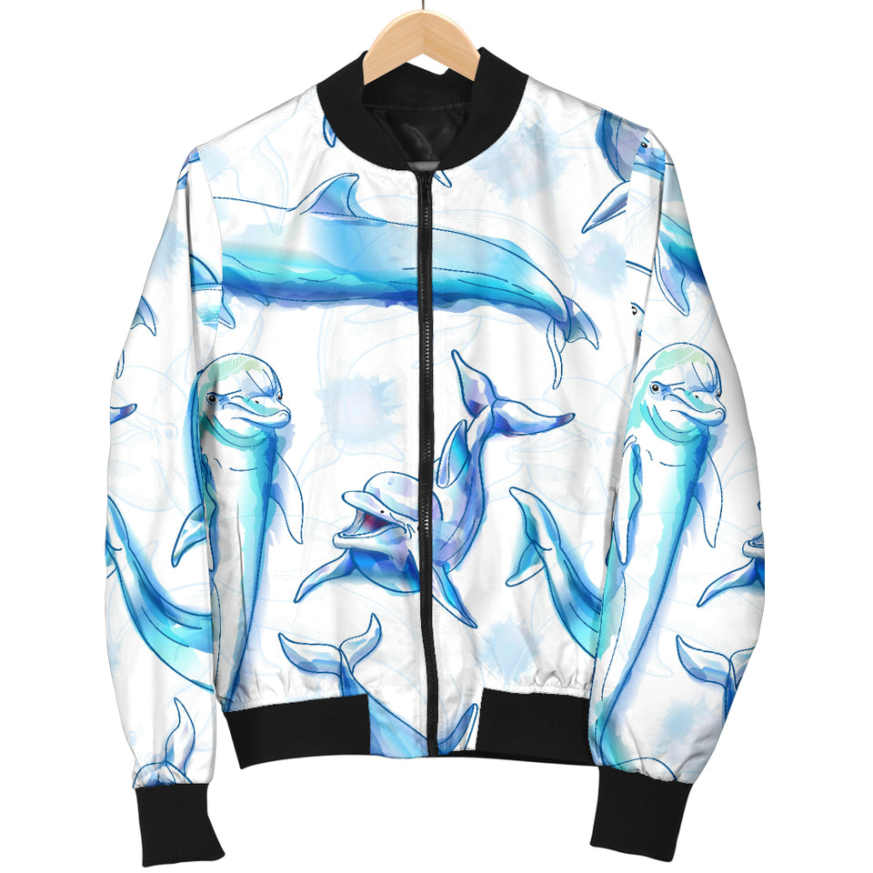 Watercolor Dolphin Pattern Women'S Bomber Jacket
