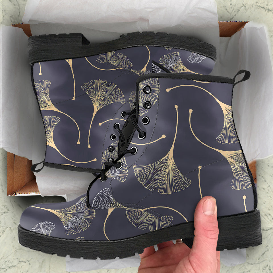 Gold Ginkgo Leaves Leather Boots