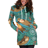 Cute Brown Sea Otters Ornamental Seaweed Corals Green Water Women'S Hoodie Dress