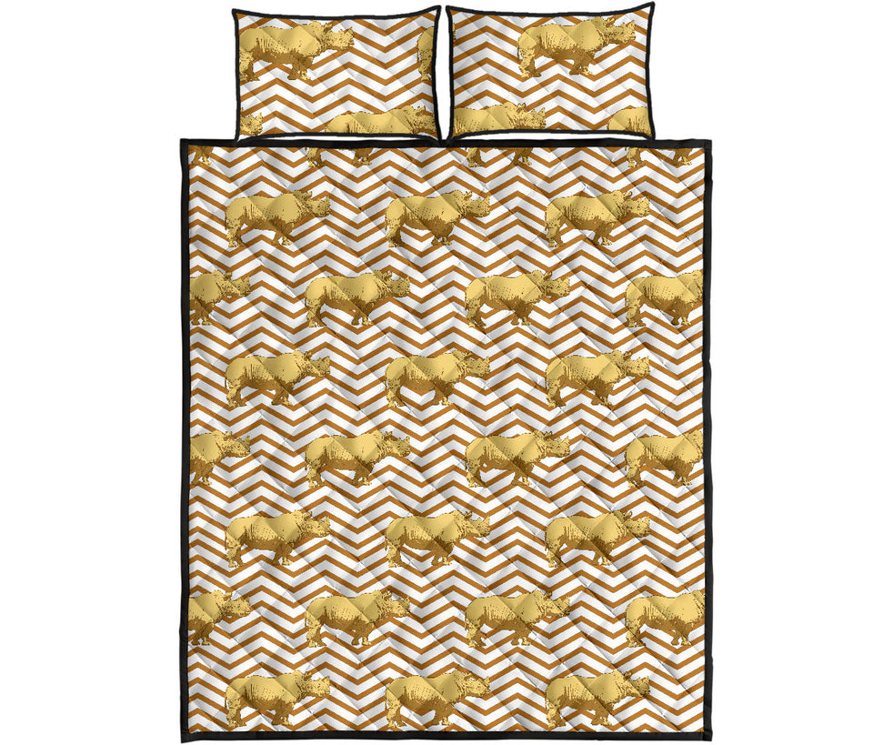 Rhino yellow theme pattern Quilt Bed Set