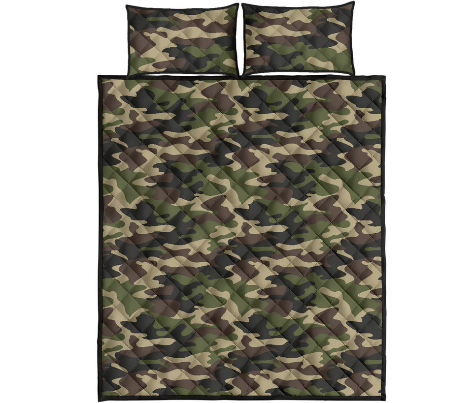 Dark Green camo camouflage pattern Quilt Bed Set
