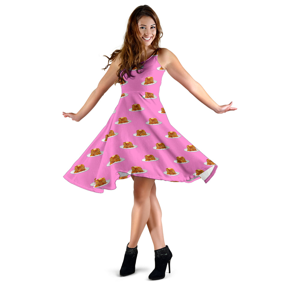 Pancake Pattern Print Design 04 Sleeveless Midi Dress
