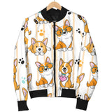 Cute Dog Corgi Striped Background Pattern Women'S Bomber Jacket