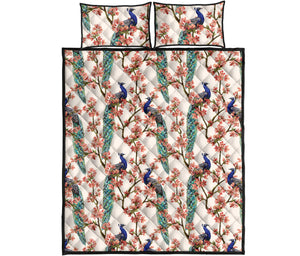 Peacock tropical flower pattern Quilt Bed Set