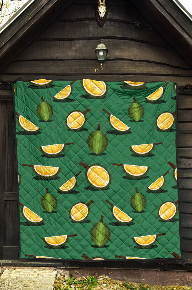 Durian Pattern Green Background Premium Quilt